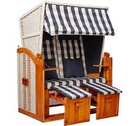 Strandschönheiten Doris: Cesta de playa para la costa del Báltico | Modelo para 2 personas, frente de madera maciza, incluye funda protectora | Azul y blanco, 6 piezas | Ideal para balcón, terraza o j