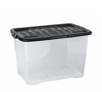Strata Curve - Caja de almacenaje con tapa negra, 65 litros, 60 x 40 x 37 cm, transparente