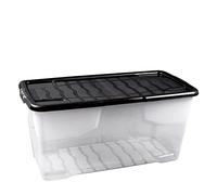 Strata Curve - Caja de almacenaje con tapa negra, 80 litros, 80 x 40 x 37 cm, transparente