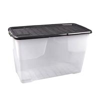 Strata Curve - Caja de almacenaje grande con tapa negra, 100 litros, 80 x 40 x 48 cm, transparente