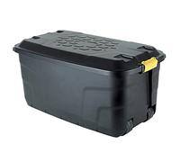Strata Heavy Duty - Caja de Almacenaje Organizadoras con Tapa y Ruedas, Cestas Almacenaje (110 L, 77 x 42 x 54 cm), Color Negro