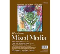 Strathmore 400 Bloc Mix Media, Acabado vitela, 300gsm, Cubierta Plegable - Encolado por 1 lado, 22.86 x 30.48 cm, Bloc, 15 hojas