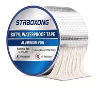 STRBOXONG Cinta adhesiva de butilo impermeable, 50 mm x 5 m, cinta adhesiva de aluminio autoadhesiva para canalones, autocaravanas y reparación de techo, cinta de sellado de betún