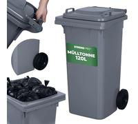 STREND PRO Contenedor de residuos 120 L gris con tapa y 2 ruedas | Cubo de basura exterior de HDPE | Hogar y jardín