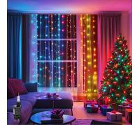 String Lights/Low voltage/Flat string lights/Curtain/Transparent cable/Multi-colored light/3M+2*2M/200LED/10cm spacing/8 functions memory timer OFF/IP44/VDE