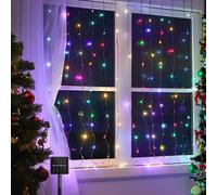 String Lights/Solar/Flat string lights/Curtain/Dark green cable/Multi-colored light/3M+1M*1M/100LED/10cm spacing/8 Functions/IP65/VDE