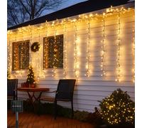 String Lights/Solar/Flat string lights/Curtain/Dark green cable/Warm light/3M+1M*1M/100LED/10cm spacing/8 Functions/IP65/VDE