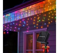 String Lights/Solar/Flat string lights/Icicle wave/Dark green cable/Multi-colored light/3M+5M*0.6M/100LED/10cm spacing/8 Functions/IP65/VDE