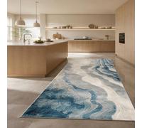 Strloepr Alfombra, 80 x 150 cm, abstracto moderno azul gris blanco, alfombras de zona, salón, pasillo, salón, lavable, antideslizante,