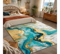 Strloepr Alfombra, 80 x 150 cm, impresión moderna azul blanco y amarillo mostaza, alfombras de zona, salón, pasillo, salón, lavable, antideslizante,