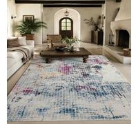 Strloepr Alfombra antideslizante, 180 x 180 cm, abstracto geométrico azul, rosa, morado, blanco y gris, alfombras decorativas para interiores, salón, cajonera, dormitorio, lavable,