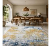 Strloepr Alfombra decorativa de interior, 120 x 120 cm, abstracto moderno, amarillo, azul, blanco y gris, alfombras decorativas, mesa de café, salón, balcón, etc