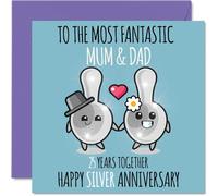 Stuff4 Bonita tarjeta de aniversario de plata para mamá y papá, 25 años juntos, tarjetas de felicitación de 25 aniversario de boda para papá y mamá, tarjetas de felicitación de 145 mm x 145 mm para