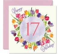 Stuff4 Bonitas tarjetas de 17º cumpleaños para mujer, ramo de tulipanes de acuarela, para su hija, nieta, hermana