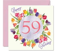 Stuff4 Bonitas tarjetas de cumpleaños 59 para mujer, ramo de tulipanes de acuarela, 145 mm