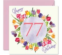 Stuff4 Bonitas tarjetas de cumpleaños 77 para mujer, ramo de tulipanes de acuarela, 145 mm