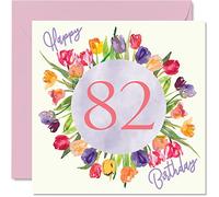 Stuff4 Bonitas tarjetas de cumpleaños 82 para mujer, ramo de tulipanes de acuarela, 145 mm