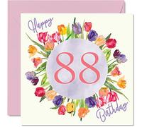 Stuff4 Bonitas tarjetas de cumpleaños 88 para mujer, ramo de tulipanes de acuarela, 145 mm