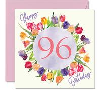 Stuff4 Bonitas tarjetas de cumpleaños 96 para mujer, ramo de tulipanes de acuarela, 145 mm