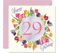 Stuff4 Bonitas tarjetas de cumpleaños número 29 para mujer, ramo de tulipanes de acuarela, 145 mm