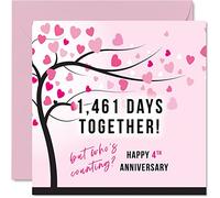 Stuff4 Divertida tarjeta de aniversario de lino para esposa o marido, 1461 días juntos, regalos I Love You, tarjetas de felicitación de aniversario de boda para pareja, tarjetas de felicitación de
