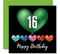 Stuff4 Divertidas tarjetas de cumpleaños número 16 para niños y niñas, globos de corazón, tarjeta de feliz cumpleaños para hijo, hija, hermano, hermana, nieto, nieta, sobrino, primo, 145 mm