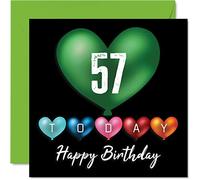 Stuff4 Divertidas tarjetas de cumpleaños número 57 para hombres y mujeres, globos de corazón, tarjeta de feliz cumpleaños para papá, mamá, abuelo, niñera, abuela, tío, tía, primo, amigo, tarjetas de