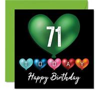 Stuff4 Divertidas tarjetas de cumpleaños número 71 para hombres y mujeres, globos de corazón, tarjeta de feliz cumpleaños para papá, mamá, bisabuelo, abuelo, niñera, abuela, tío y tía, tarjetas de
