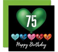 Stuff4 Divertidas tarjetas de cumpleaños número 75 para hombres y mujeres, globos de corazón, tarjeta de feliz cumpleaños para papá, mamá, bisabuelo, abuelo, niñera, abuela, tío y tía, tarjetas de