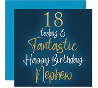 Stuff4 Fantásticas tarjetas de cumpleaños número 18 para sobrino - 18 Today & Fantastic - Tarjeta de feliz cumpleaños para sobrino de tía tío, tarjetas de felicitación de regalo de 145 mm