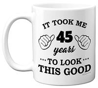 Stuff4 Regalos de cumpleaños número 45 para hombres y mujeres, taza de cumpleaños para niños de 45 años, taza de cerámica de 325 ml, apta para lavavajillas, día especial para él o ella, fabricada en