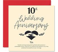 Stuff4 Tarjeta de 10º aniversario para marido, esposa, novio, novia, 10º aniversario de boda, tarjeta de boda de estaño para mujeres, hombres, ella, él, tarjetas de felicitación de 145 mm, prometido