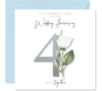 Stuff4 Tarjeta de 4.º aniversario de boda para pareja - Elegante diseño floral - Tarjeta cuadrada con sobre, mensaje interior - Calidad prémium 145mmx145mm