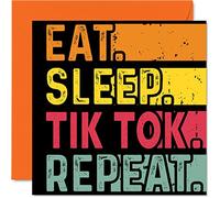 Stuff4 Tarjeta de cumpleaños divertida para ella o él - Eat, Sleep, TikTok Repeat - Tarjeta de felicitación de 145 mm para todas las ocasiones niños o adultos