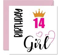 Stuff4 Tarjeta de cumpleaños número 14 para niñas, tarjetas de feliz cumpleaños para niña de 14 años, hija, hermana, nieta, prima, amiga, sobrina, 145 mm x 145 mm, tarjetas de felicitación de catorce