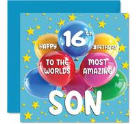 Stuff4 Tarjeta de cumpleaños número 16 para hijo - World's Most Amazing Son - Tarjeta de feliz cumpleaños número 16 para hijo de mamá papá, 145 mm x 145 mm edad 16 tarjetas de felicitación para hijo