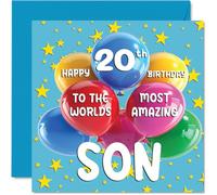 Stuff4 Tarjeta de cumpleaños número 20 para hijo - World's Most Amazing Son - Tarjeta de felicitación de 20 cumpleaños de mamá papá, 145 mm de edad 20 tarjetas de felicitación