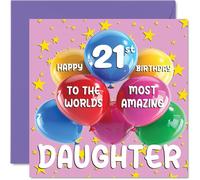Stuff4 Tarjeta de cumpleaños número 21 para hija - La hija más increíble del mundo - Tarjeta de cumpleaños número 21 para hija de parte de mamá papá, 145 mm x 145 mm, 21 años de edad 21 tarjetas de