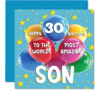 Stuff4 Tarjeta de cumpleaños número 30 para hijo - World's Most Amazing Son - Tarjeta de felicitación de 30 cumpleaños de mamá papá, 145 mm de edad 30 tarjetas de felicitación