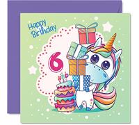 Stuff4 Tarjeta de cumpleaños número 6 para niña, pastel mágico de unicornio, tarjeta de cumpleaños de unicornio para niñas de 6 años, tarjetas de 6 años, tarjetas de felicitación de 145 mm