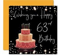 Stuff4 Tarjeta de cumpleaños número 63 para mujeres y hombres, elegante y elegante, tarjetas de feliz cumpleaños para mujer de 63 años, abuela, niñera, abuelo, mamá, papá, tarjetas de felicitación de