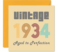Stuff4 Tarjetas de 90 cumpleaños para hombres y mujeres, estilo vintage de 1934 envejecidas a la perfección, tarjeta de 90 cumpleaños divertida para ella, 145 mm x 145 mm, tarjetas de felicitación de