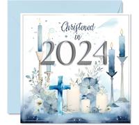 Stuff4 Tarjetas de bautizo para niños, bautizadas en 2024, tarjeta de felicitación de bautizo, regalos de comunión para niños, regalos cristianos de 145 mm, tarjetas de felicitación religiosas