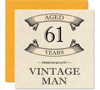 Stuff4 Tarjetas de cumpleaños 61 vintage para hombres, 61 años, divertida tarjeta de cumpleaños para abuelo, papá, marido, novio, tío, hermano, abuelo, 145 mm x 145 mm, tarjeta de felicitación de 61