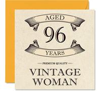 Stuff4 Tarjetas vintage de 96 años de edad para mujeres, divertidas tarjetas de cumpleaños para mamá, hermana, esposa, abuela, abuela, tía, 145 mm, tarjetas de felicitación para mujer, tarjeta 96