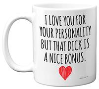 Stuff4 Tazas de aniversario para él - I Love You D**k Bonus Mug - Divertidos regalos de cumpleaños para novio, marido, pareja de novia, esposa, regalo de San Valentín, tazas de cerámica aptas para