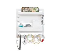 Sturdy Floating Shelves, Wall Mounted Storage Rack, Medium Kitchen Bathroom Organizer with Hooks, MDF Wood Wall Shelf Accessories with Cable Clips, Household Storage Solution for Desk Countertop Space
