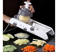 Stylebest Cortador y Rallador de Verduras Multifuncional con Antideslizante para Cocinar en Casa, Incluye Empujador de Seguridad, 420 Cuchillas de Acero Inoxidable, 35x14x16cm