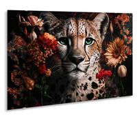 STYLER, cuadro de vidrio, 80x120 cm, león con flores, motivo natural, cuadro moderno para pared, decoración de vidrio para salón, dormitorio u oficina. GLASSPIK LEO FLOWER