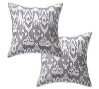 Stylo Culture Ethnico Fundas De Cojines Decorativos 40x40 cm Algodón Ikat Fundas Almohadones Silla Gris 16x16 Inch Kantha Impreso Cuadrado sobre Fundas Cojines Sofa - 2 Pcs
